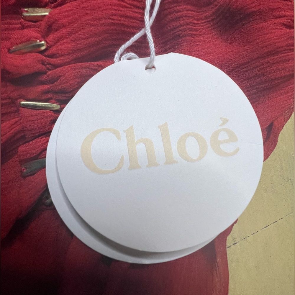 Chloé Red Dress with Goldtone Accents - Picture 9 of 10